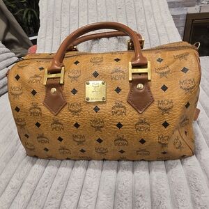 MCM Cognac Leather Medium Boston Bag
